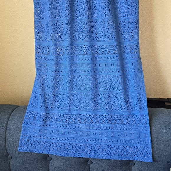 London Times Women Med Blue Maxi Dress Eyelet Coquette Feminine Cottage Vacation - Picture 4 of 7